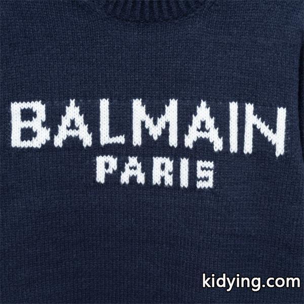 グレー 大ロゴ ニットセーター バルマン BALMAIN スーパーコピー 秋冬日常シンプル定番-5