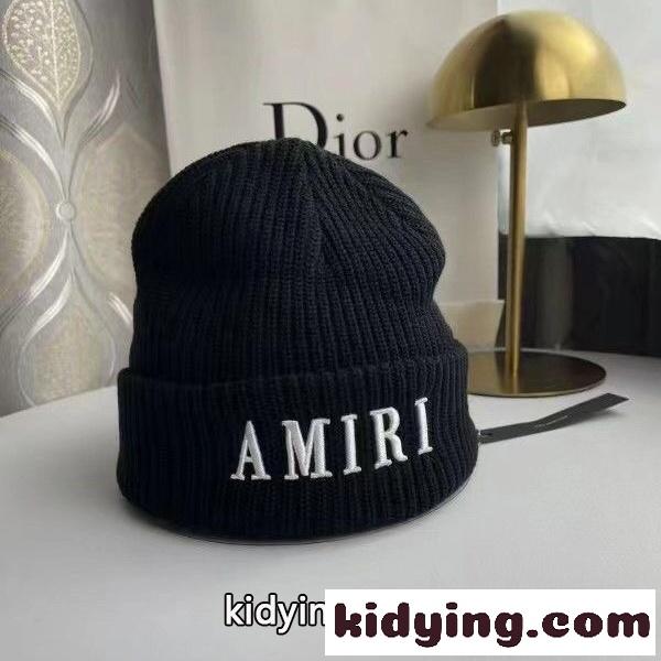 リブ編み 刺繍モノグラム ニット帽 AMIRI 激安 折り返しデザイン アミリ 防寒ワッチキャップ-0