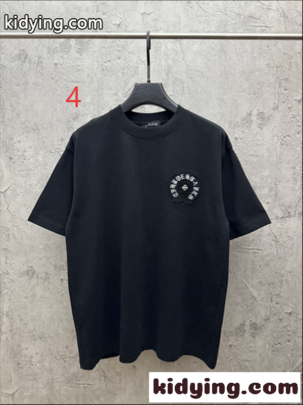 クリームベージュ 半袖Tシャツ Chrome Hearts クロムハーツ コピー 胸元グリーンサークルロゴ クルーネック ワンポイントデザイン-7