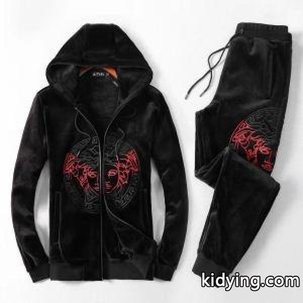 ヴェルサーチ スーパー コピー爆買い品質保証紳士服やわらかめ暖かい快適感パーカーブラックロックストリート男性用-0