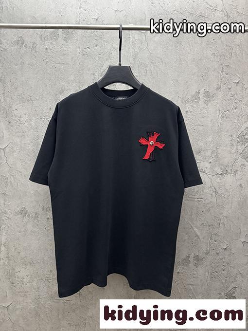 ディープグリーン 半袖Tシャツ Chrome Hearts クロムハーツ コピー 胸元サークルロゴ 同色刺繍調 クルーネック ゆったりシルエット-1