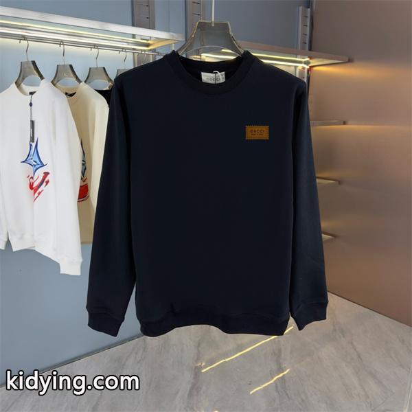 GUCCI スーパーコピー レザーパッチ ラウンドカラー スウェット パーカー シック ブラック グッチ-0
