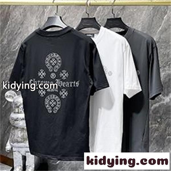 ホワイト 半袖Tシャツ Chrome Hearts クロムハーツ コピー 胸元サークルロゴ クルーネック シンプルカジュアル-0