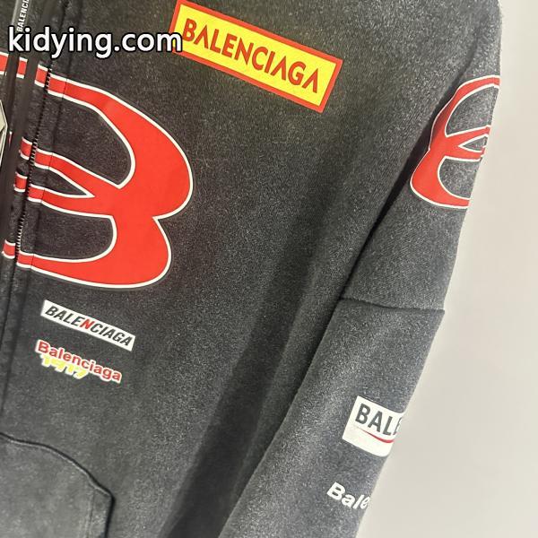 スタイリッシュ☆バレンシアガジップアップコピーBALENCIAGA SPONSOR LOGOS LARGE ZIP-UP HOODIE IN BLACK FADED-3