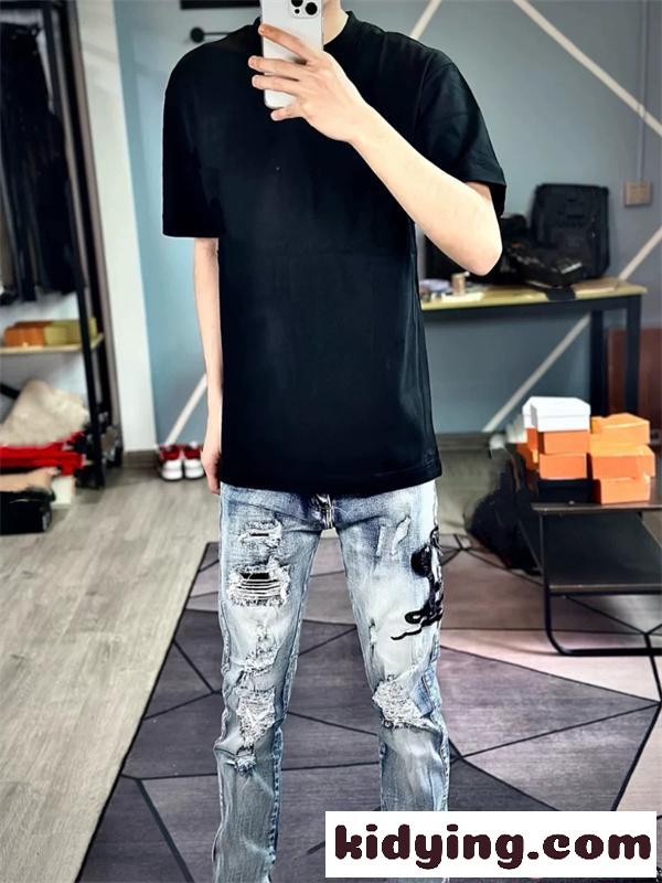 アミリ コピー ダメージ加工 デニムパンツ ライトブルー クラッシュ加工 AMIRI 刺繍-7