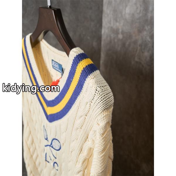 ベージュ テニスラケットプリント V 领 麻花纹 ニット ポロラルフローレン POLO RALPH LAUREN 偽物 秋冬 上品-6