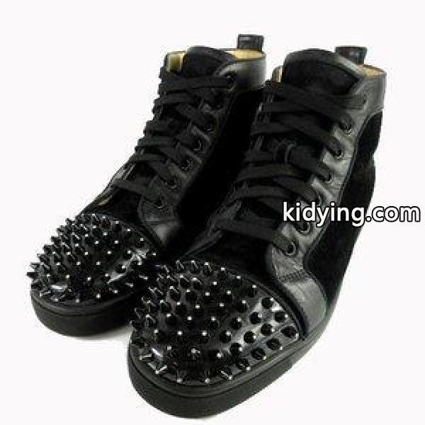 クリスチャンルブタン Christian louboutin スニーカー ハイカット スエード スタッズ ラインストーン 黒 シルバー メンズ 通販-0