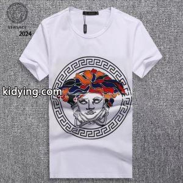 ヴェルサーチ18SS 半袖ＴシャツVERSACEクールネックプリントＴシャツロゴアイコン３色可選-0