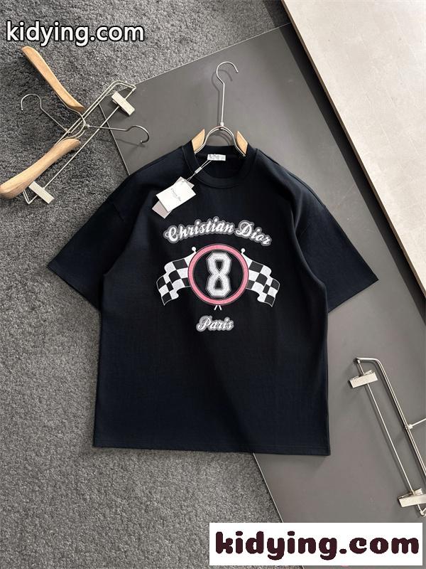 半袖 Tシャツ ブラック クルーネック ディオール チェッカーフラッグ プリント モードスタイル DIOR コピー モードカジュアル-7