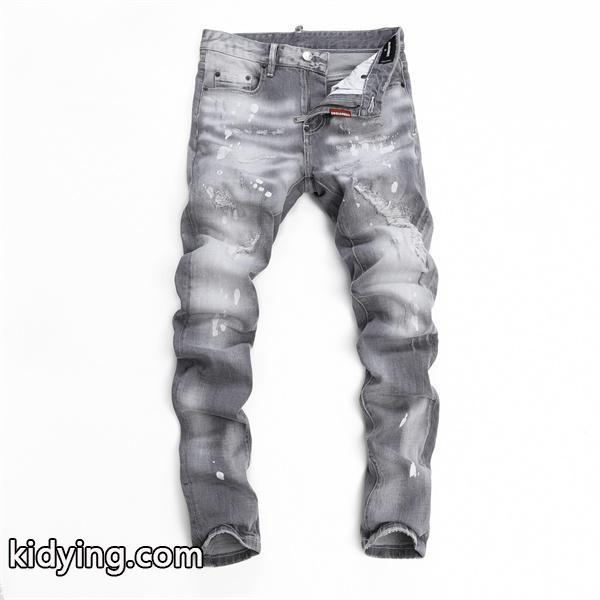 Dsquared2 激安 グレー ダメージデニム メンズ ヴィンテージ加工 ストレッチ スキニーフィット ジーンズ-0