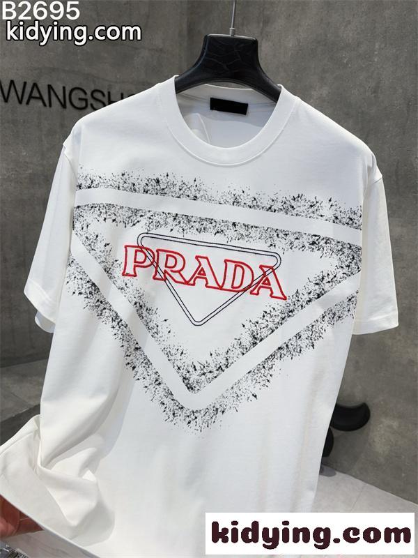 話題独占 オレンジ ホワイト ストリートモード PRADA プラダ コピー 半袖 Tシャツ-2