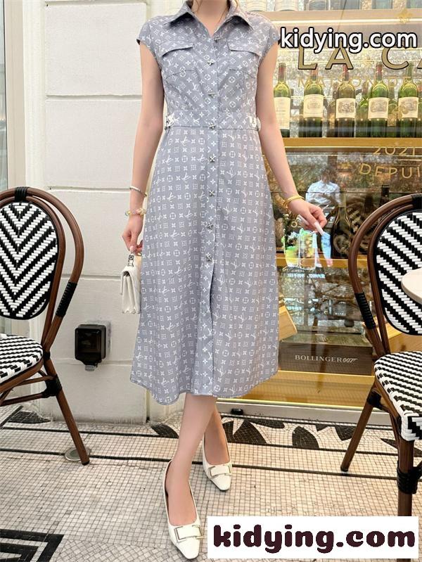 人気上昇 グレーモノグラムワンピース ノースリーブ風 LOUIS VUITTON ルイヴィトン コピー ワンピース ウエストマーク きれいめスタイル-8