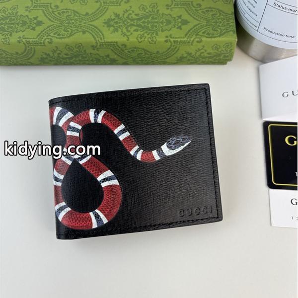 グッチ 偽物 二つ折り財布 キングスネークデザイン ブラックレザー シンプル メンズ人気 GUCCI-0