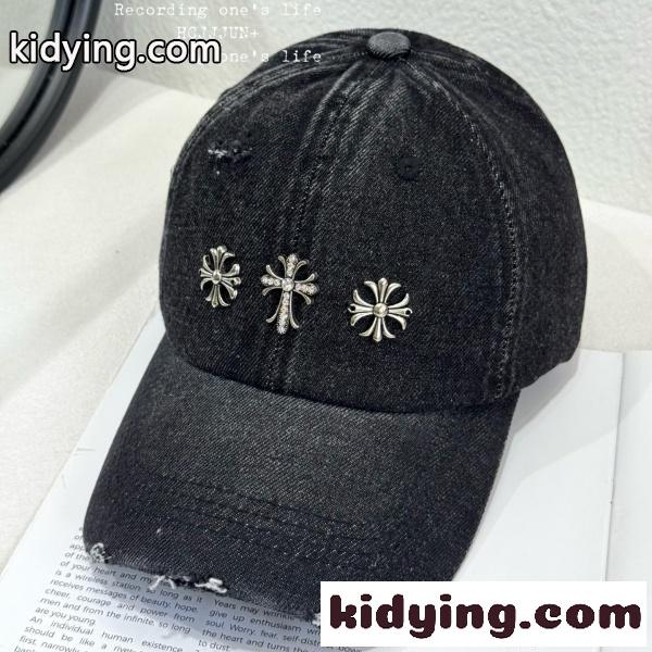 2026新作 CHROME HEARTS 激安 クロムハーツ デニムキャップ クロススタッズ ダメージ加工 ベースボールキャップ ユニセックス-1