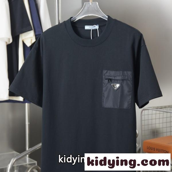PRADA プラダ メンズ 半袖Tシャツ ナイロンポケット 三角ロゴ 無地 ミニマル 上品 軽量 快適 モダン-0