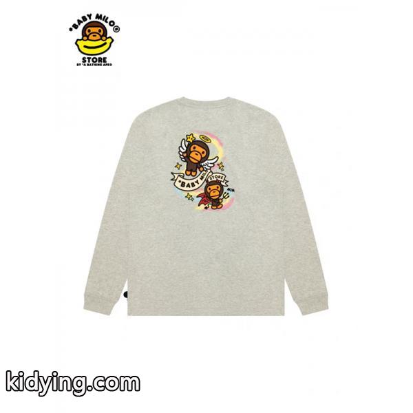 グレー × ブラック 天使 Milo プリント 長袖 T シャツ ベイプ BAPE 偽物 秋冬ストリートフェミニン-5