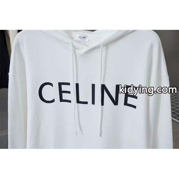 セリーヌ 偽物 CELINE 最新コレクション ネイビーロゴ フーディ スウェット パーカー 季節限定モデル-2