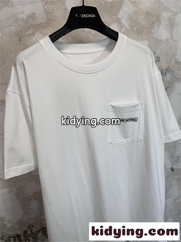 ホワイト 半袖Tシャツ Chrome Hearts クロムハーツ コピー 胸ポケットロゴ 裾グラフィック クルーネック ゆったりシルエット-3