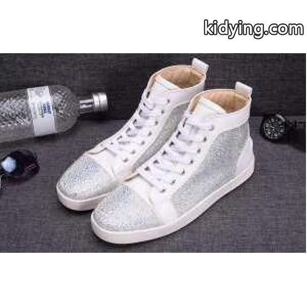 大人気ルブタンスニーカーコピールイスフラットスパイクスハイカットスニーカーシルバーLOUBOUTIN LOUIS-0