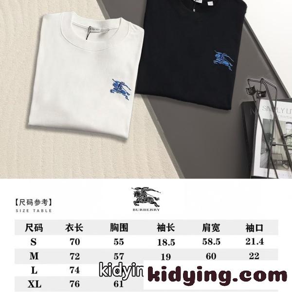 BURBERRYバーバリーブルー刺繍ホースロゴ半袖Tシャツ320g厚手コットン微ゆったりシルエット-8