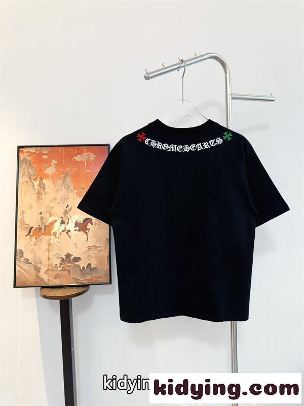 CHROME HEARTS 人気 カラフルクロス ロゴ刺繍 ブラック 半袖 Tシャツ 映えデザイン クロムハーツ コピー-1