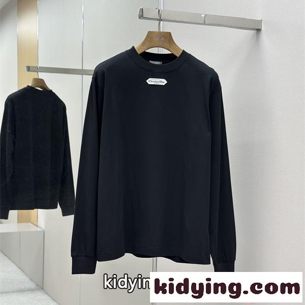 DIOR ディオール コピー 長袖Tシャツ ミニロゴプレート クルーネック シンプル洗練 2026新作-0