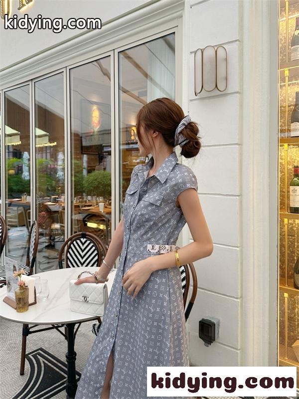 人気上昇 グレーモノグラムワンピース ノースリーブ風 LOUIS VUITTON ルイヴィトン コピー ワンピース ウエストマーク きれいめスタイル-7