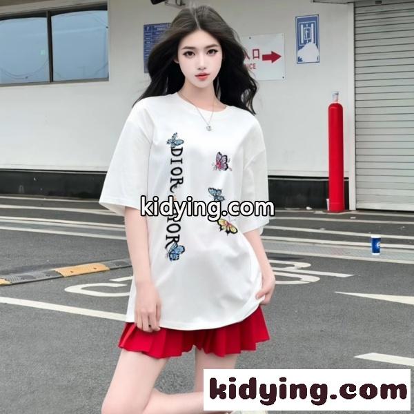 2026春夏新作ディオール蝶モチーフプリント半袖Tシャツゆったりクルーネック個性派デザイン-3