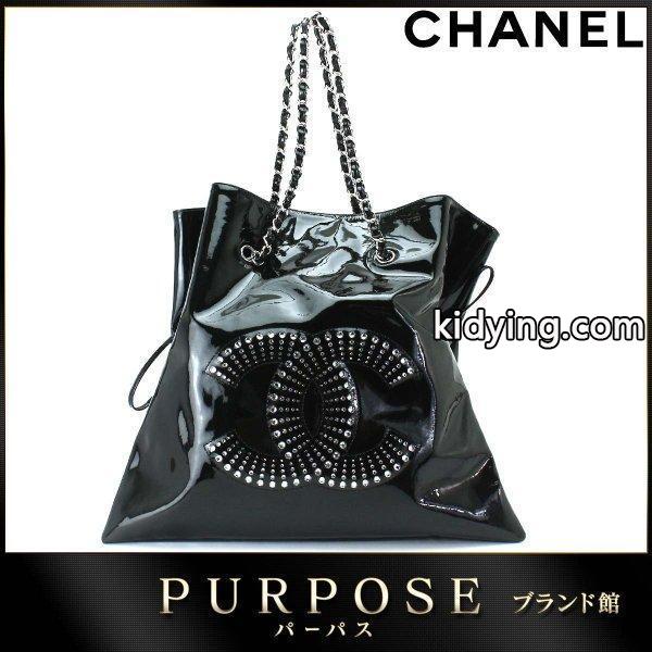 ストラスCC ボンボン バッグ チェーン トート エナメル ブラック A47741 :90055932:PURPOSEパーパス・ヤフー店 - 通販ショッピング-0
