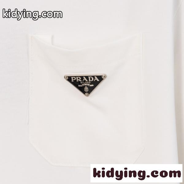 PRADA プラダ メンズ 半袖Tシャツ ポケット付き 三角ロゴ 無地 コットン ミニマル 上品 定番 快適-8