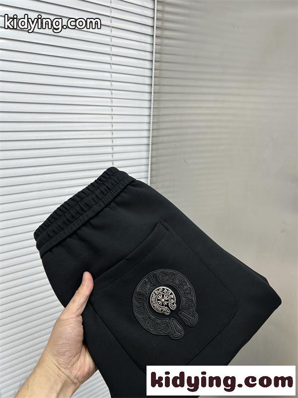 ブラック イージーパンツ Chrome Hearts ダブルクロスワッペン クロムハーツ コピー ドローコードウエスト サイドポケット ジョガーシルエット-7
