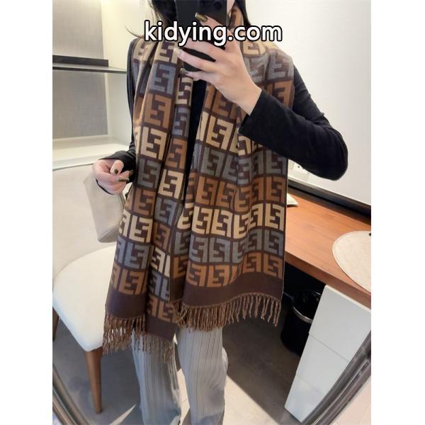 FENDI フェンディ 2025秋冬新作 FFカリグラフィー リバーシブル ウールカシミヤマフラー 65×195cm-0