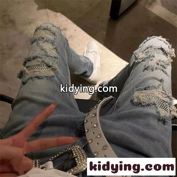 ダメージ加工 デニムパンツ AMIRI ライトブルー クラッシュ ストリート系 個性 アミリ コピー-4