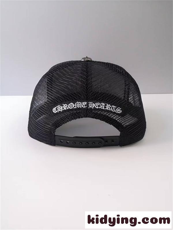 ブラック メッシュキャップ Chrome Hearts クロムハーツ コピー CHロゴ刺繍 フラットバイザー 通気パネル ストリートアクセサリー-5