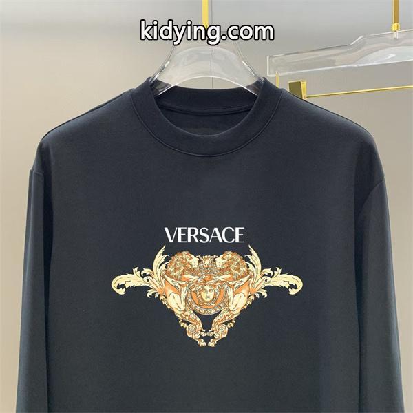 2025秋冬対応 プレミアム ブラック × ホワイト ゴールド双メデューサ 長袖Tシャツ ヴェルサーチ VERSACE コピー-2