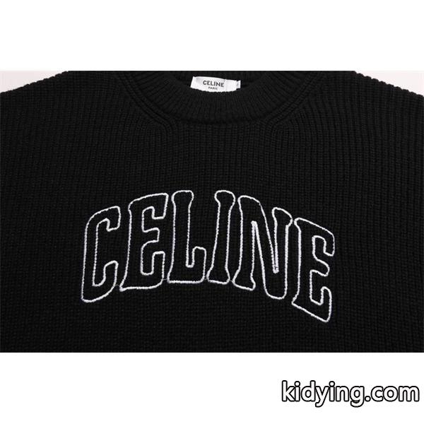 高級感漂うブラックカラー 最新コレクション ロゴ刺繍 クルーネック セリーヌ CELINE コピー セーター-2