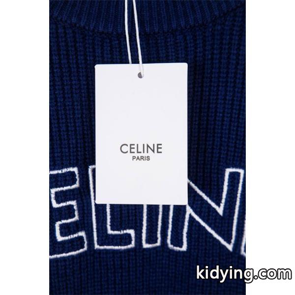 セリーヌ CELINE スーパーコピー 2025秋冬新作 ネイビー ロゴ刺繍 クルーネック ニット セーター-2