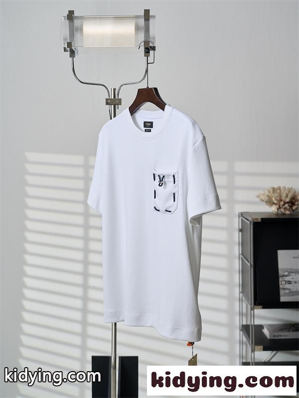 フェンディ コピー ポケット付き Tシャツ 半袖 ワイドフィット ホワイト ブラック カジュアル 日常 軽やか-2