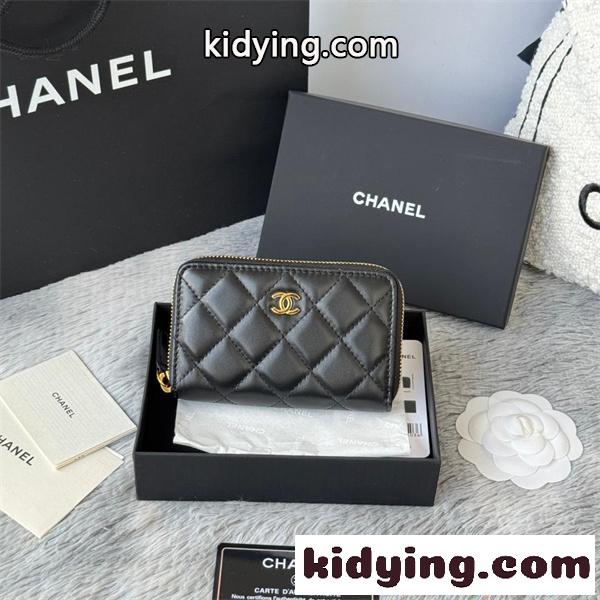 CHANEL シャネル コピー 財布 エレガント レザー ラウンドジップ ミニウォレット ブラック 高級感-0