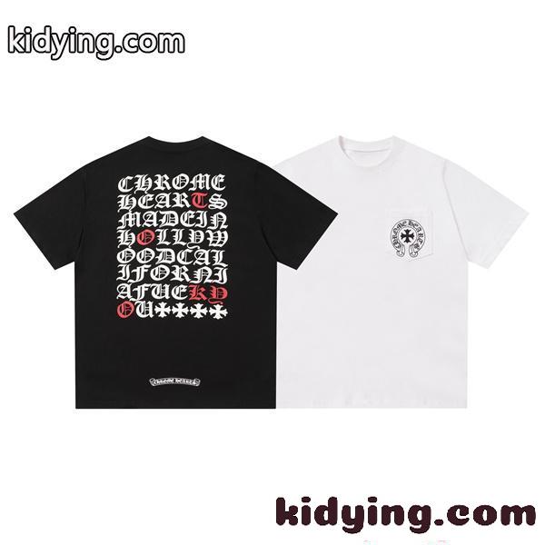 半袖Tシャツ クロムハーツ コピー メンズ レディース 胸ポケット風プリント オーバーサイズ 白 黒 ペア 夏  Chrome Hearts-0