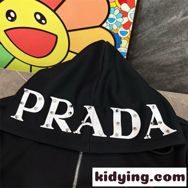 争奪人気 上質ミニマル 快適フーディー PRADA プラダ コピー ジップパーカー-4
