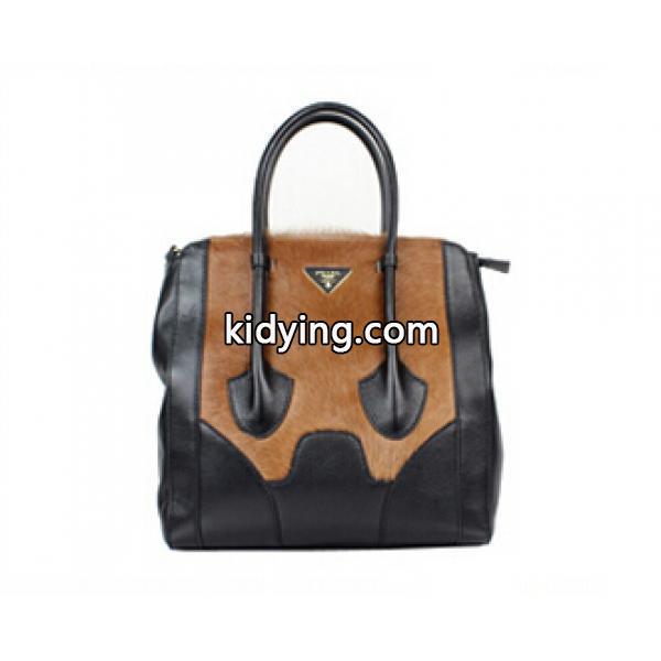 カワイイ prada トートバッグ コピーハンドバッグ レザー×馬毛 ブラック×ブラウン_プラダ レディースバッグ_バッグ レディース_スーパーコピーブランド激安通販 専門店-0