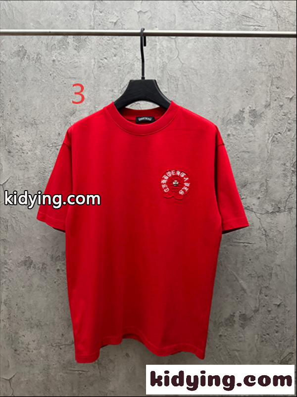 クリームベージュ 半袖Tシャツ Chrome Hearts クロムハーツ コピー 胸元グリーンサークルロゴ クルーネック ワンポイントデザイン-5