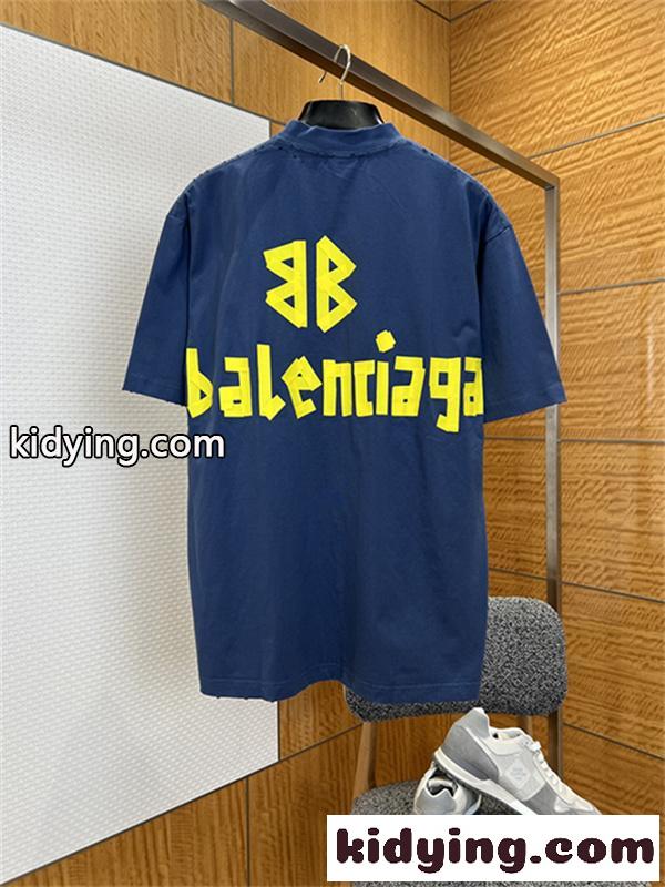 ライムイエロー 半袖Tシャツ BALENCIAGA ビッグロゴプリント バレンシアガ コピー オーバーサイズ クルーネック メンズカジュアル-4
