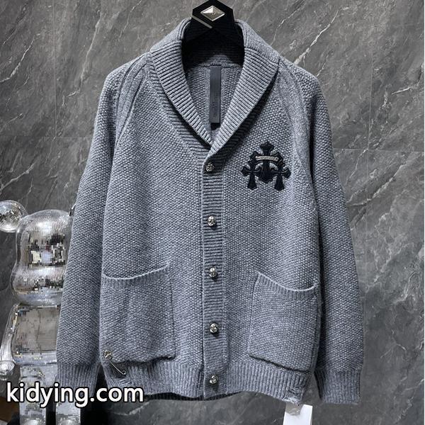 グレー 質感豊かな十字刺繍 カーディガン 数量限定 秋冬高級アイテム クロムハーツ 偽物 Chrome Hearts ニット-0