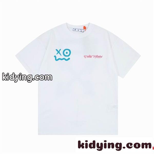 高品質を演出するOff-WhiteオフホワイトTシャツ格安 男女兼用 クルーネック半袖Tシャツ プリント ブラック ホワイト-0