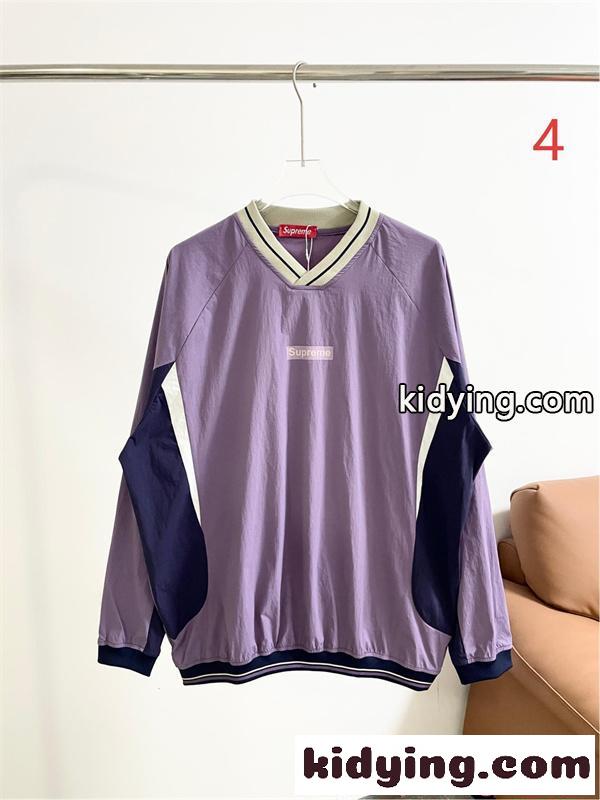 配色プルオーバー シュプリーム コピー 長袖Tシャツ Vネック ブルーグレー 切替デザイン デイリー Supreme 人気 美潮 復古スポーツ-7