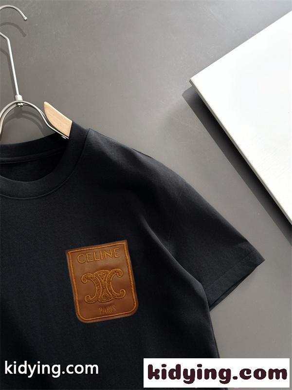 注目上昇 ホワイト レザーロゴパッチ 洗練 カジュアル CELINE セリーヌ コピー 半袖Tシャツ-2