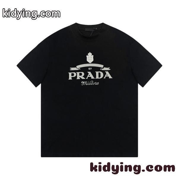 PRADA プラダ メンズ 半袖Tシャツ ロゴプリント Milano クラシック クルーネック コットン シンプル 高級感-0