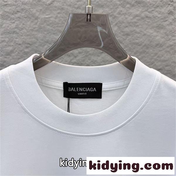 ビビッドピンク 半袖Tシャツ BALENCIAGA バレンシアガ コピー ダブルロゴプリント クルーネック ゆったりシルエット メンズカジュアル-8
